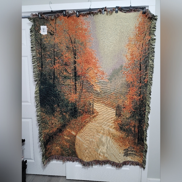 NEW Thomas Kinkade "Autumn Lane" Tapestry Throw Blanket 51" x 68" 100% Cotton - Picture 1 of 7